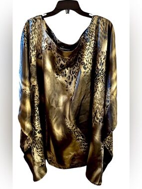 Vintage Kaelyn-Max-II Animal Print Layered Poncho Style Blouse